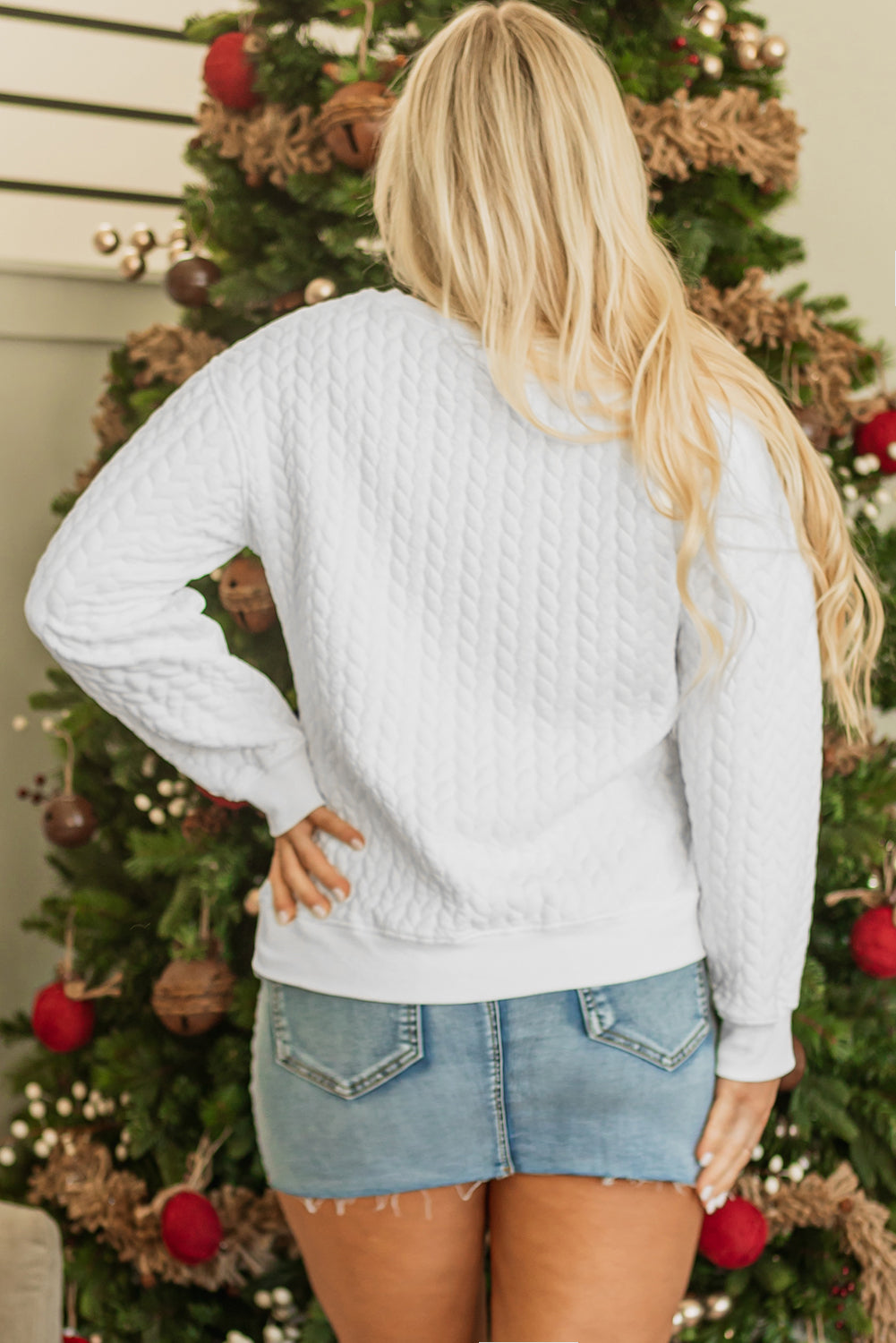 Merry & Bright Cable Knit Pullover Sweatshirt