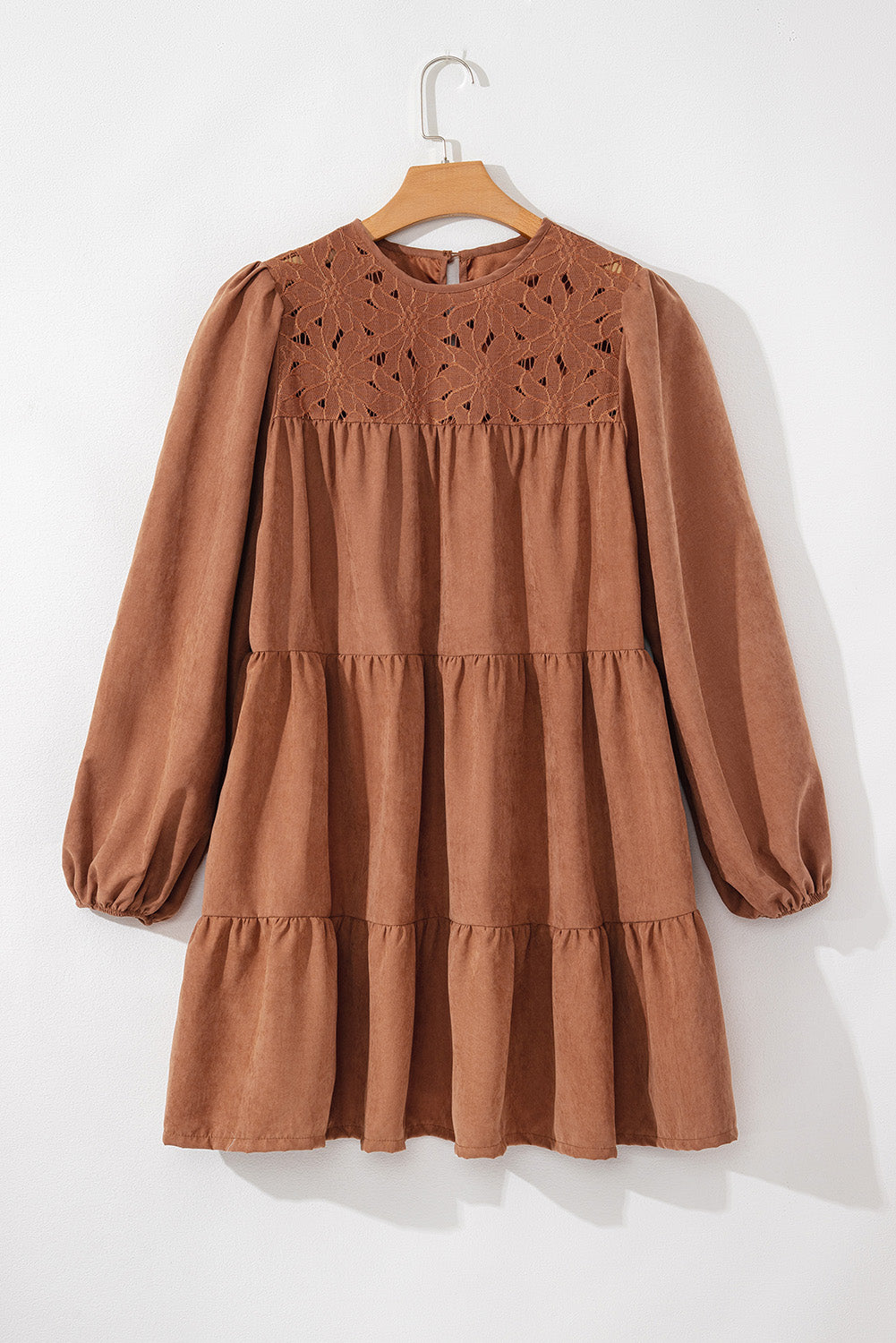 Chestnut Crochet Ruffled Mini Dress