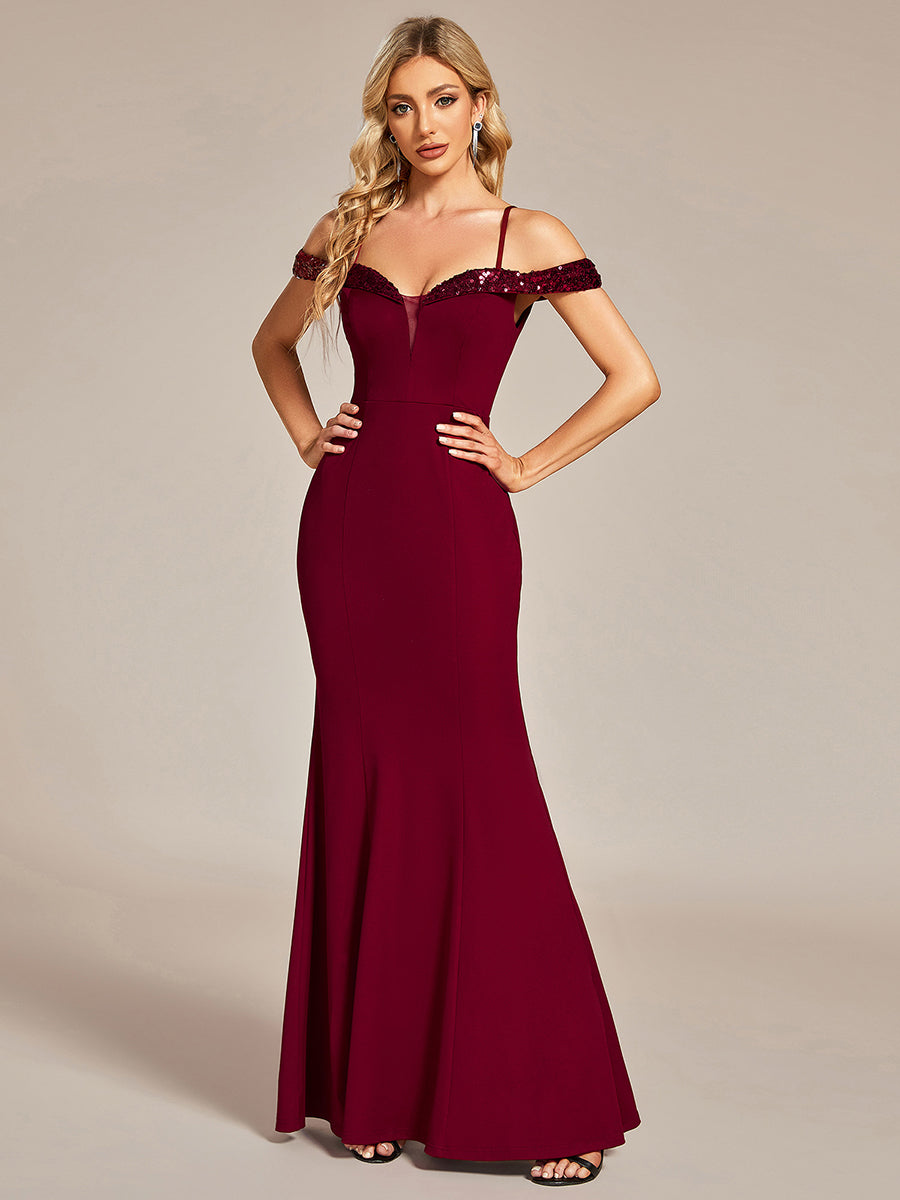 Off Shoulder Mermaid Sequin Evening Dress