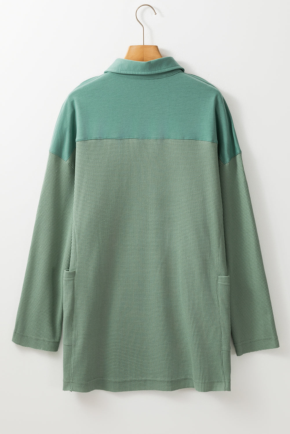 Waffle Long Sleeve Collar Half Button Top