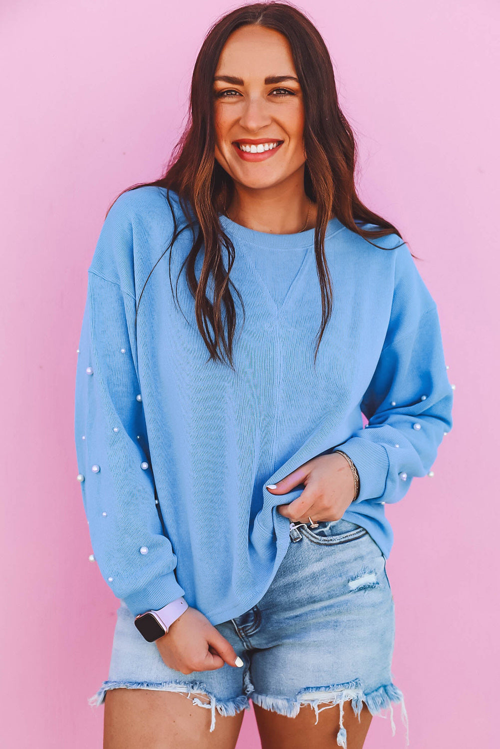 Pearl Detail Drop Shoulder Pullover