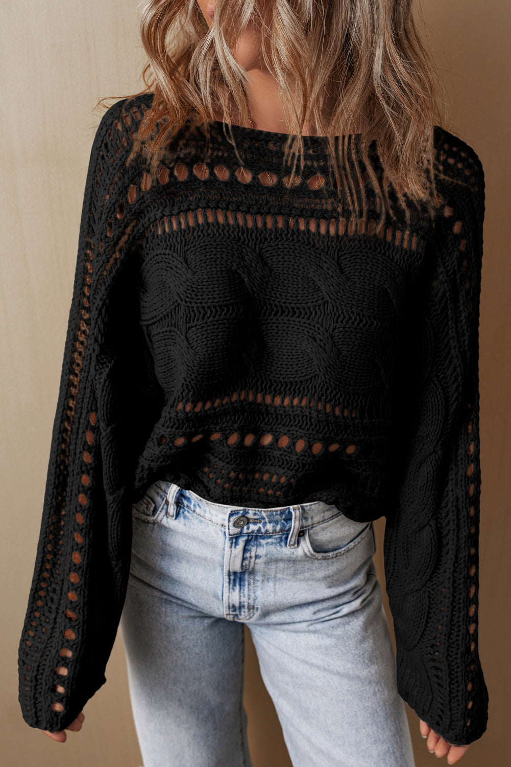 Crochet Cable Knit Cropped Sweater