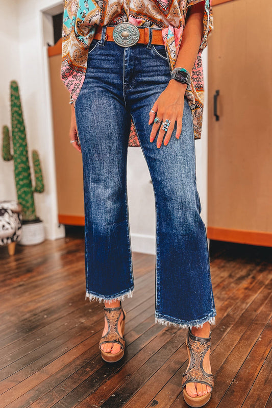 Mineral Wash Raw Hem Flare Jeans