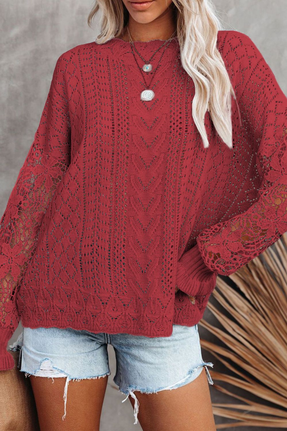 Lace Knit Long Sleeve Sweater