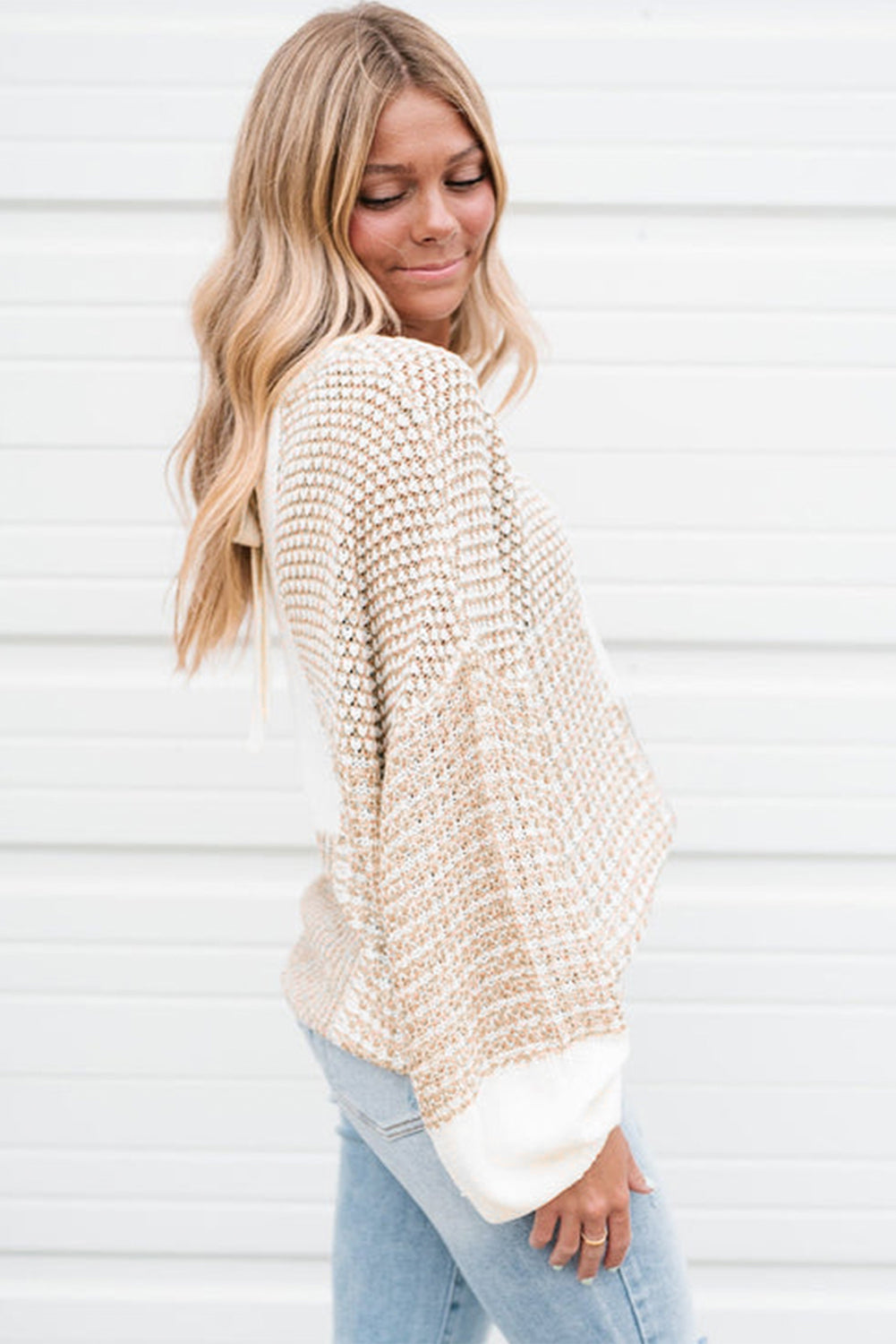 Oatmeal Mixed Pattern Knit Sweater