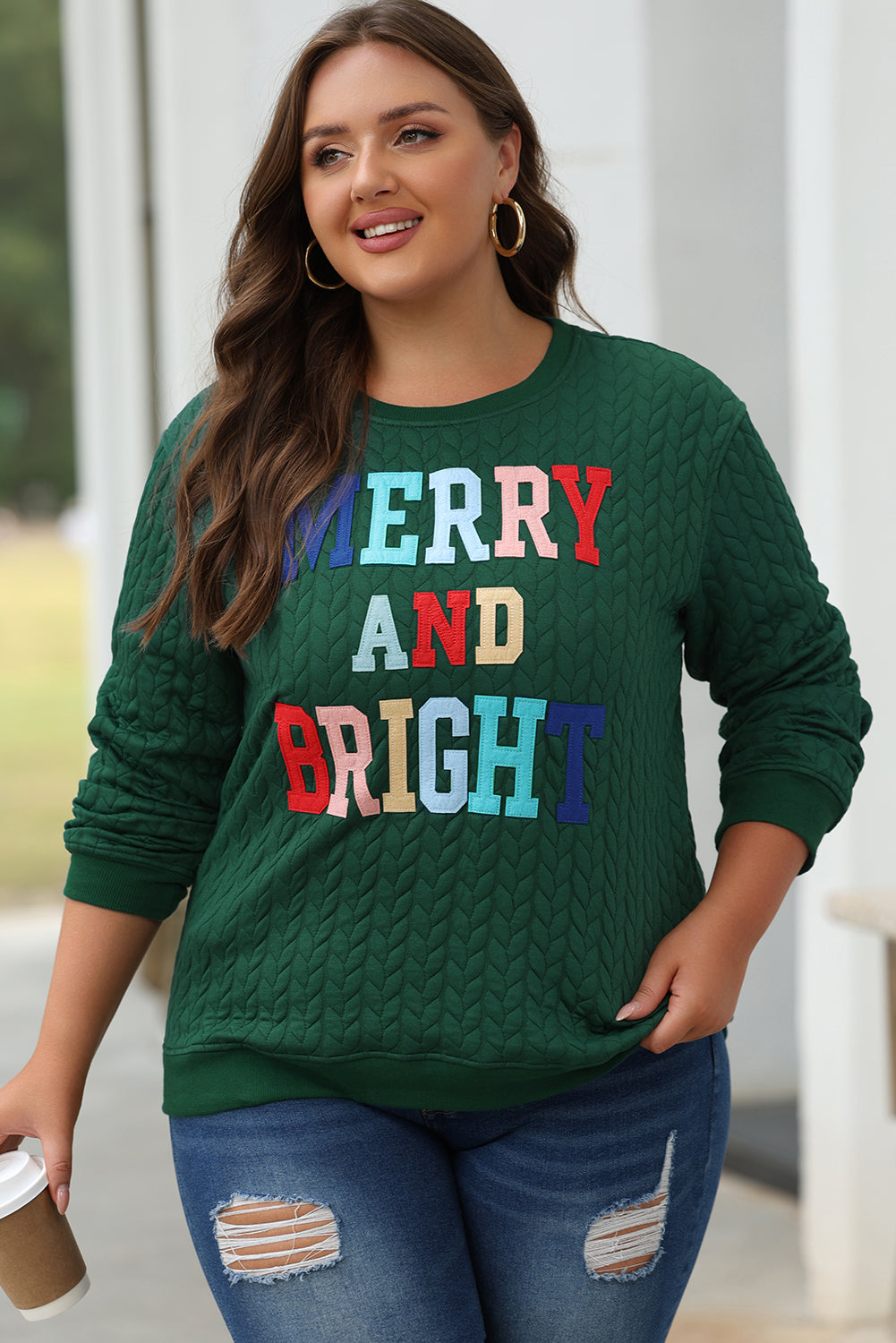 Merry & Bright Cable Knit Pullover Sweatshirt