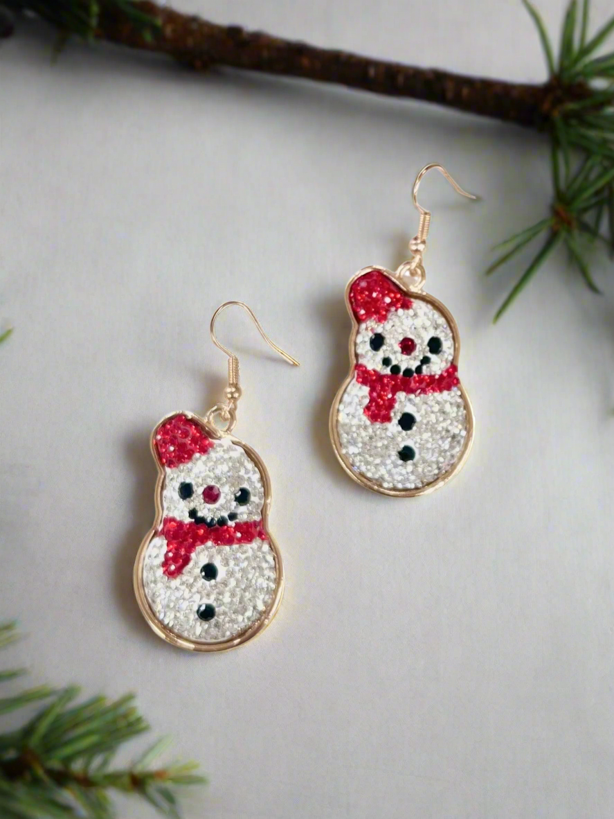 Sparkling Glitter Snowman Earrings