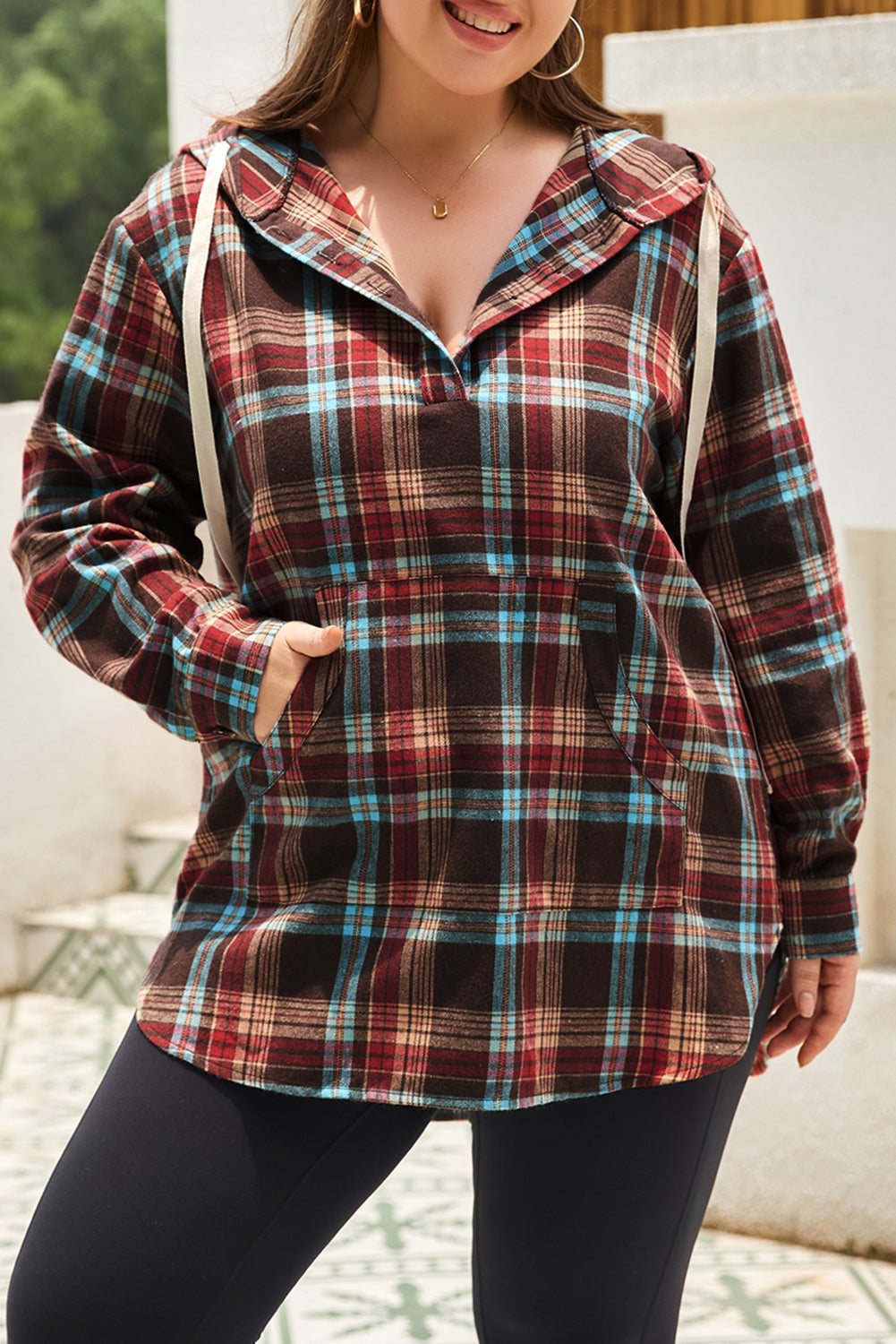 Plaid Quarter Button Hoodie