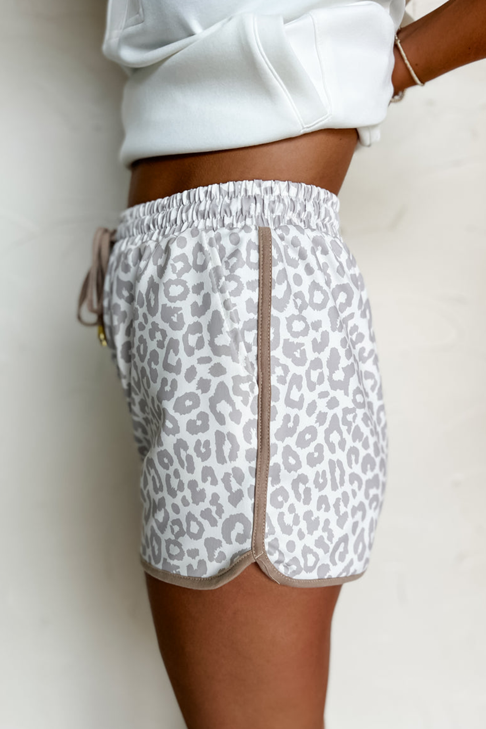 White Leopard Print Athletic Shorts