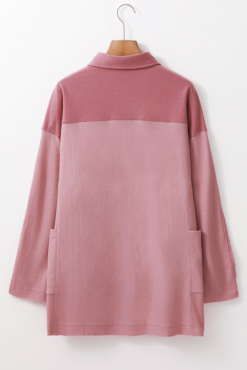 Waffle Long Sleeve Collar Half Button Top