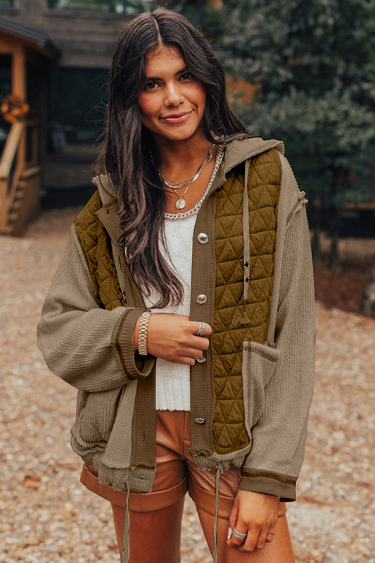 Quilted Patchwork Hooded Jacket