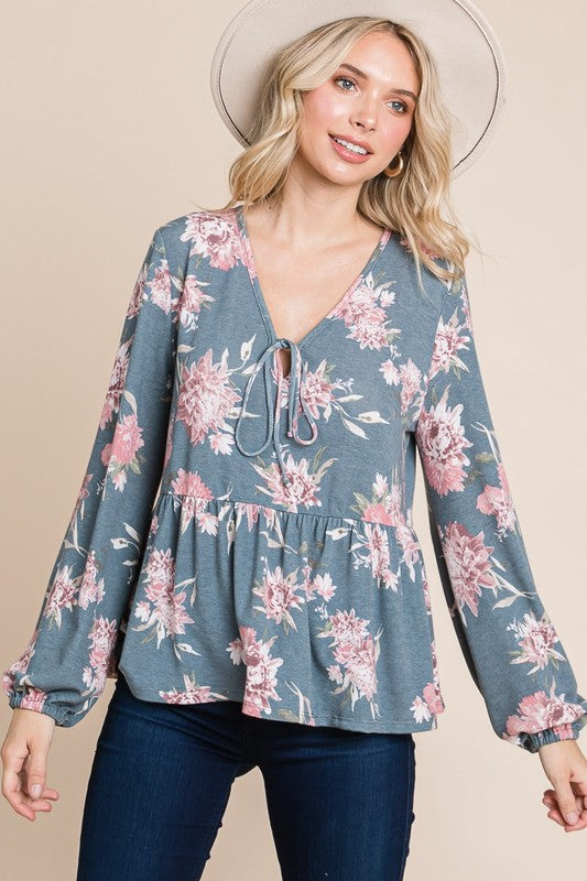 Babydoll Floral Long Sleeve Blouse