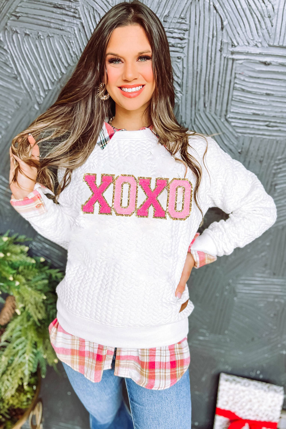 Merry & Bright Cable Knit Pullover Sweatshirt