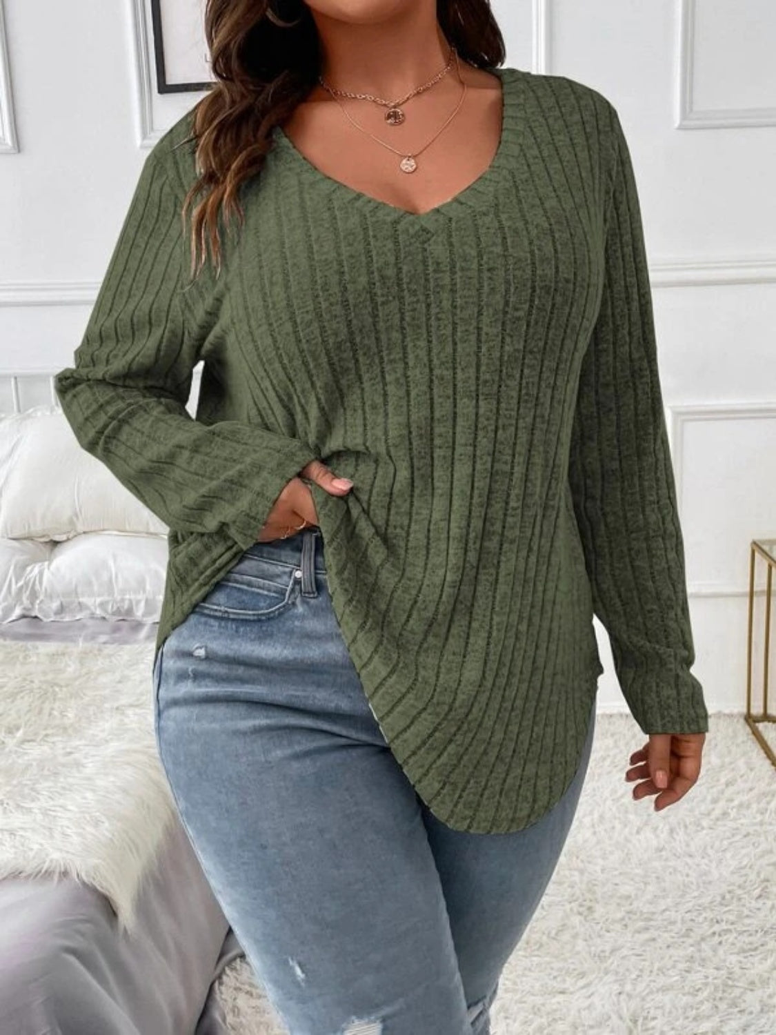 Ribbed V-Neck Sweater