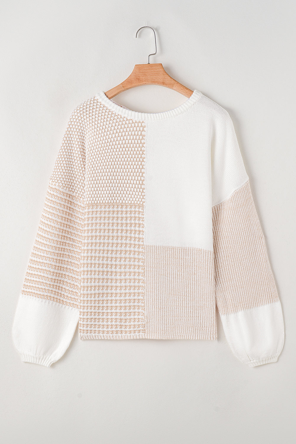 Oatmeal Mixed Pattern Knit Sweater