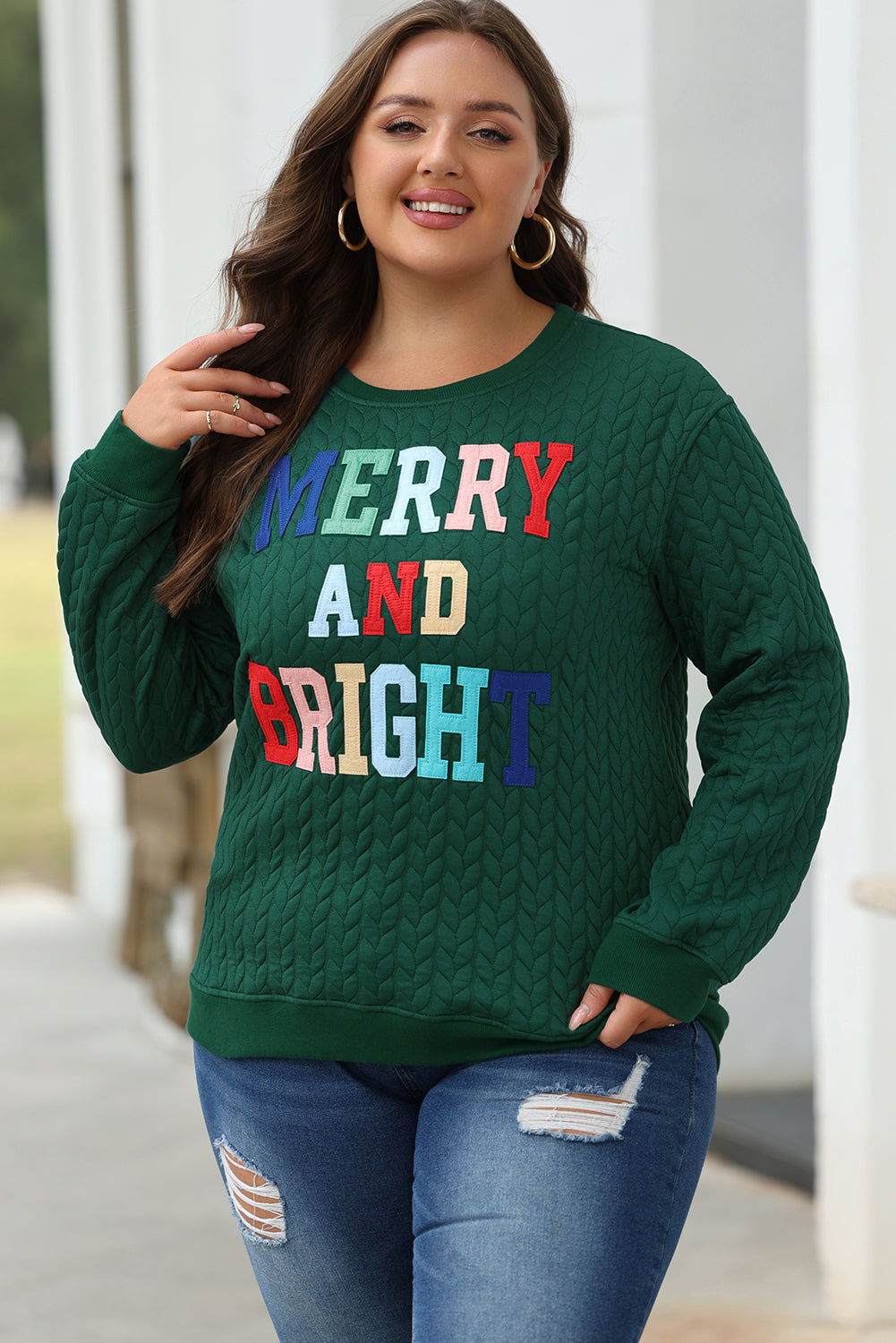 Merry & Bright Cable Knit Pullover Sweatshirt