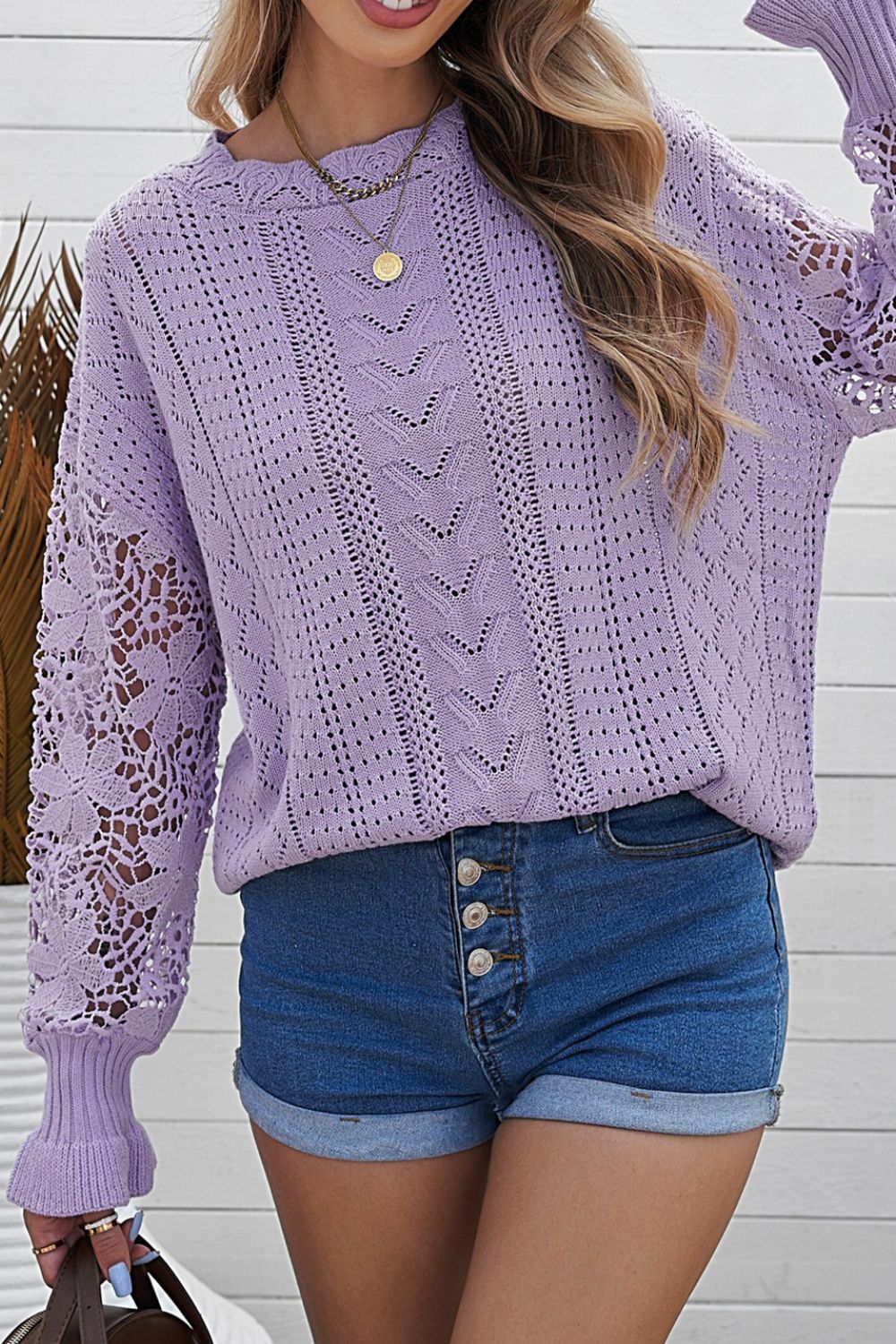 Lace Knit Long Sleeve Sweater