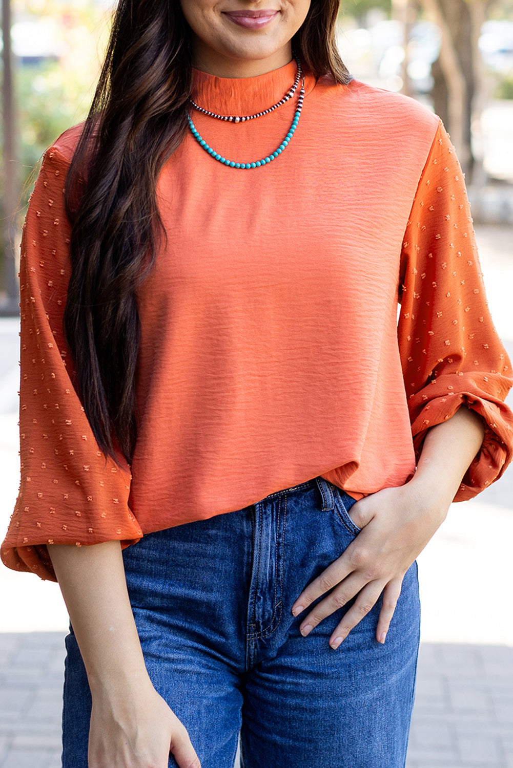 Russet Orange Swiss Dot Blouse