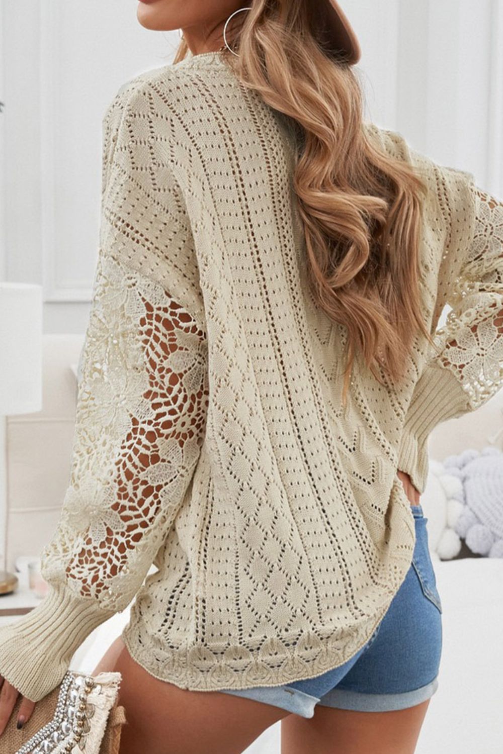 Lace Knit Long Sleeve Sweater