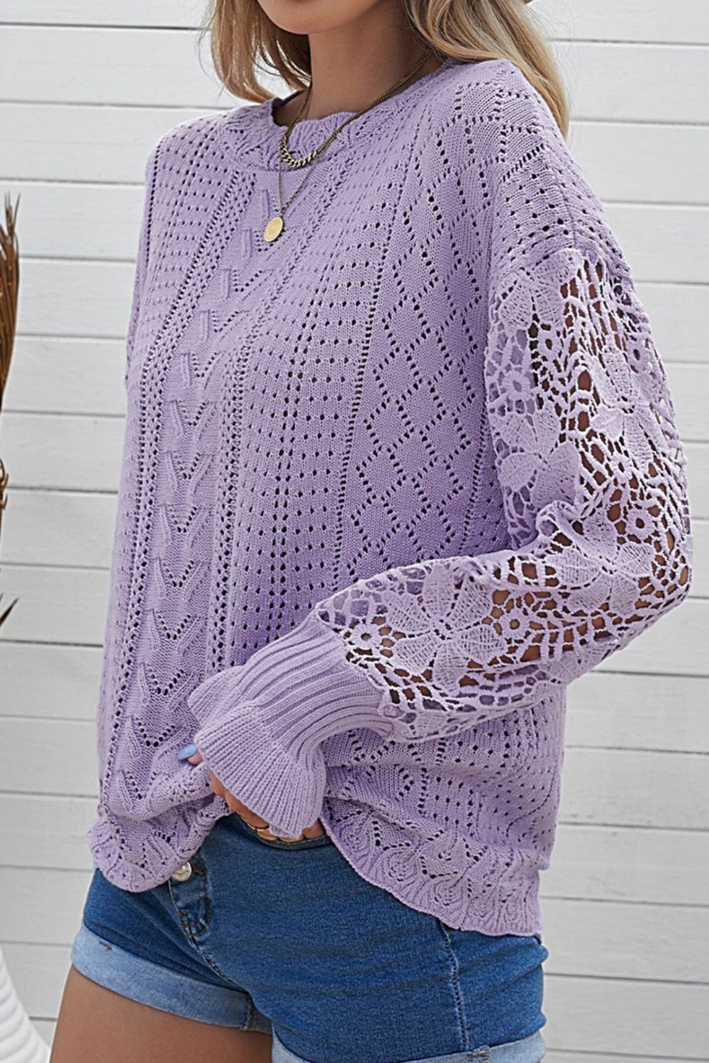 Lace Knit Long Sleeve Sweater