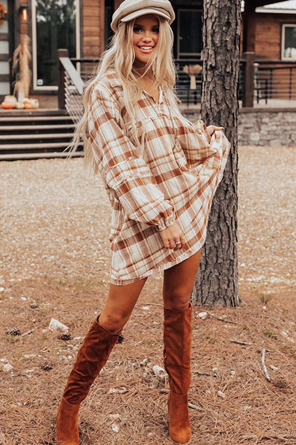 Plaid Mini Shirt Dress