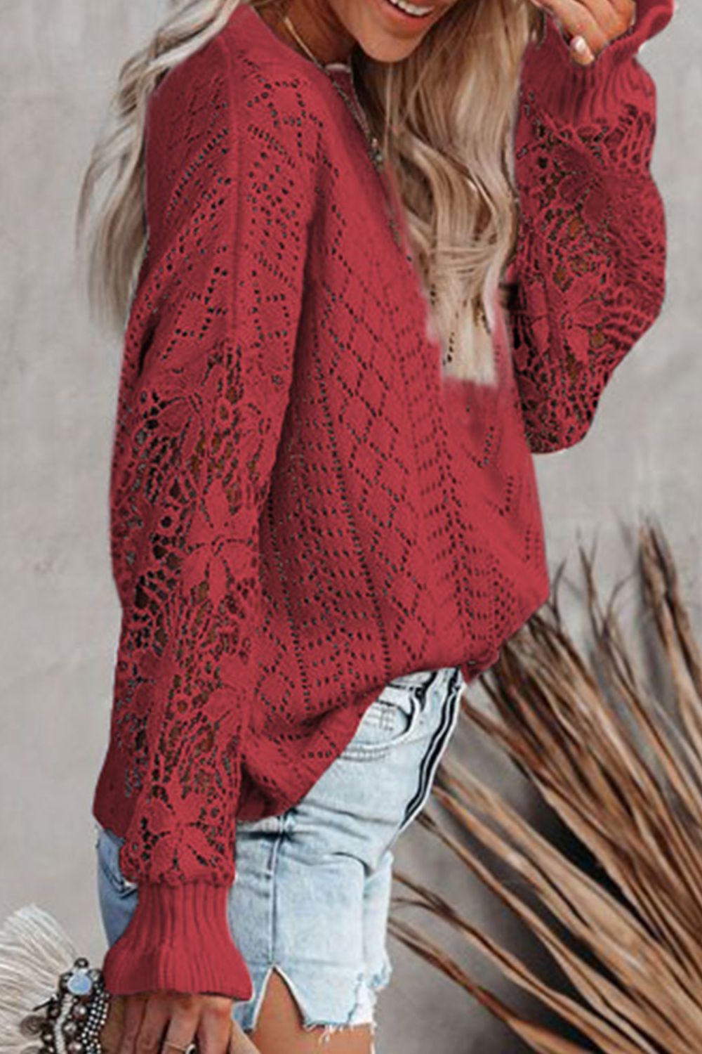 Lace Knit Long Sleeve Sweater