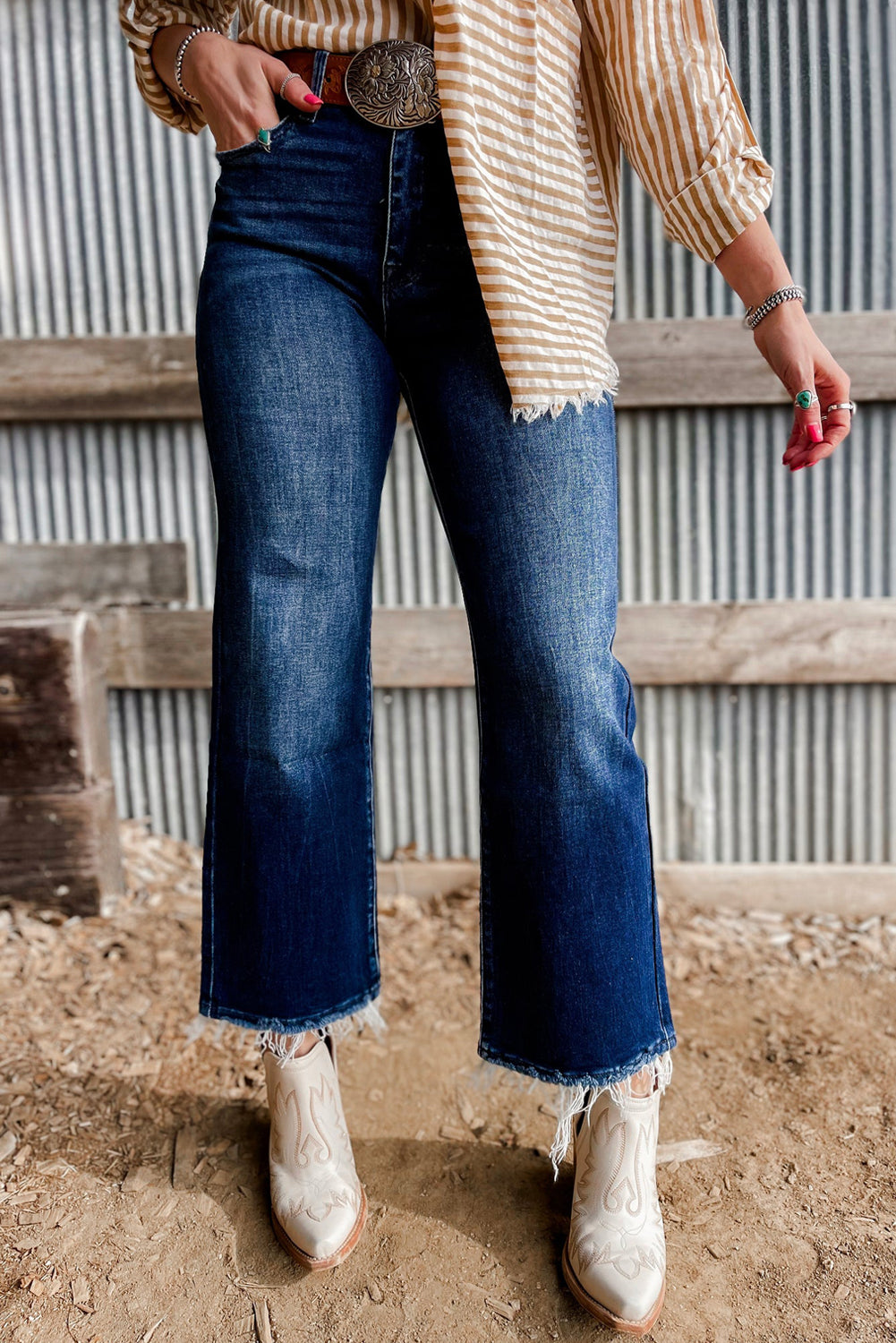 Mineral Wash Raw Hem Flare Jeans