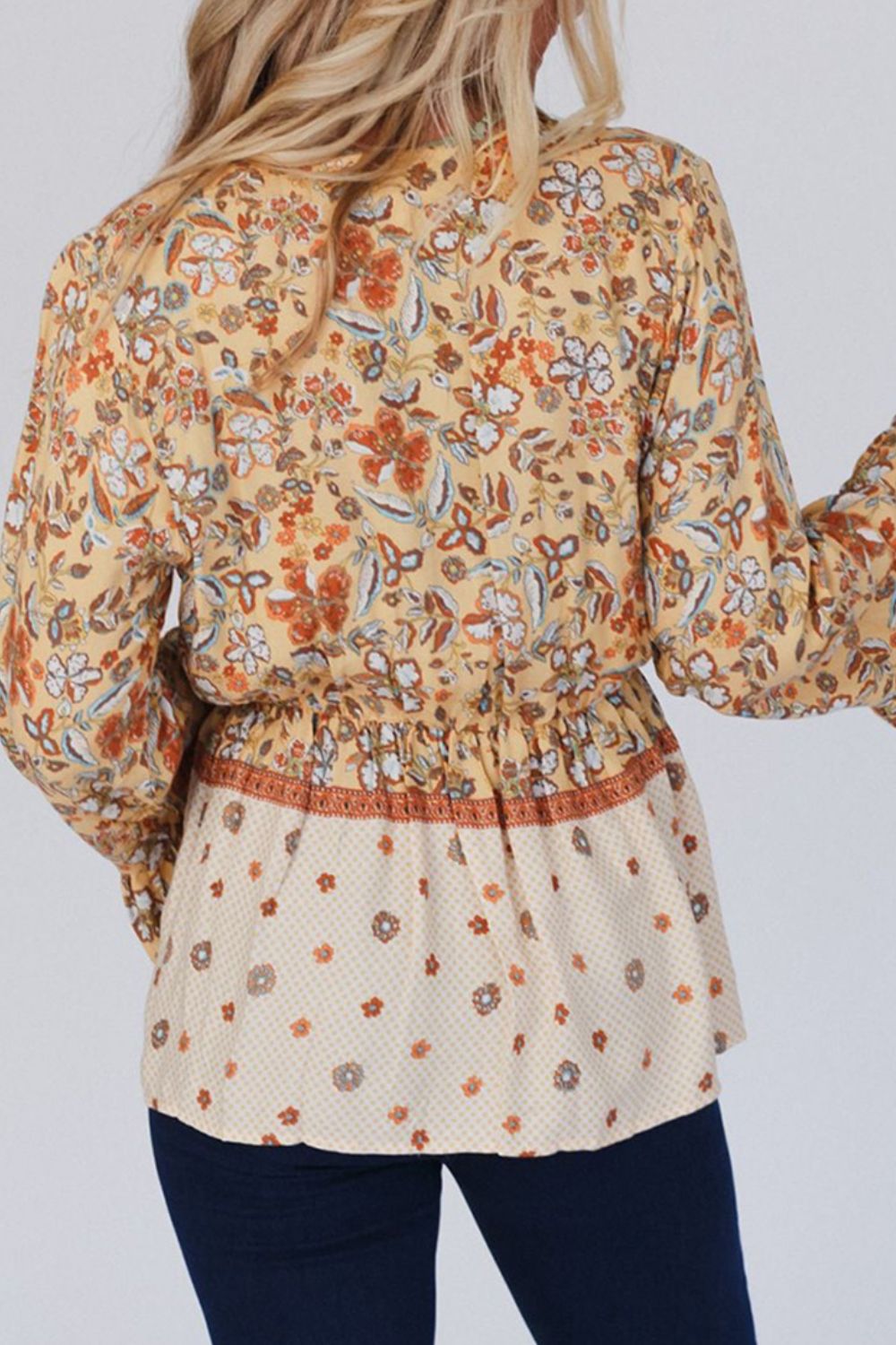 Peplum Printed Flare Sleeve Blouse