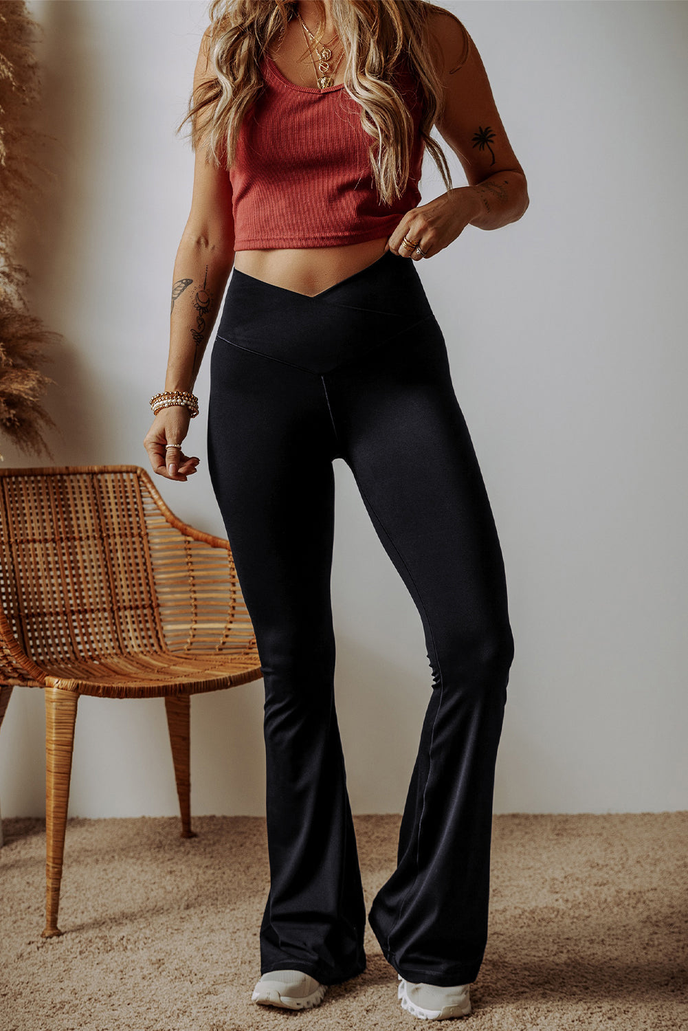 Black High Waist Flare Leggings