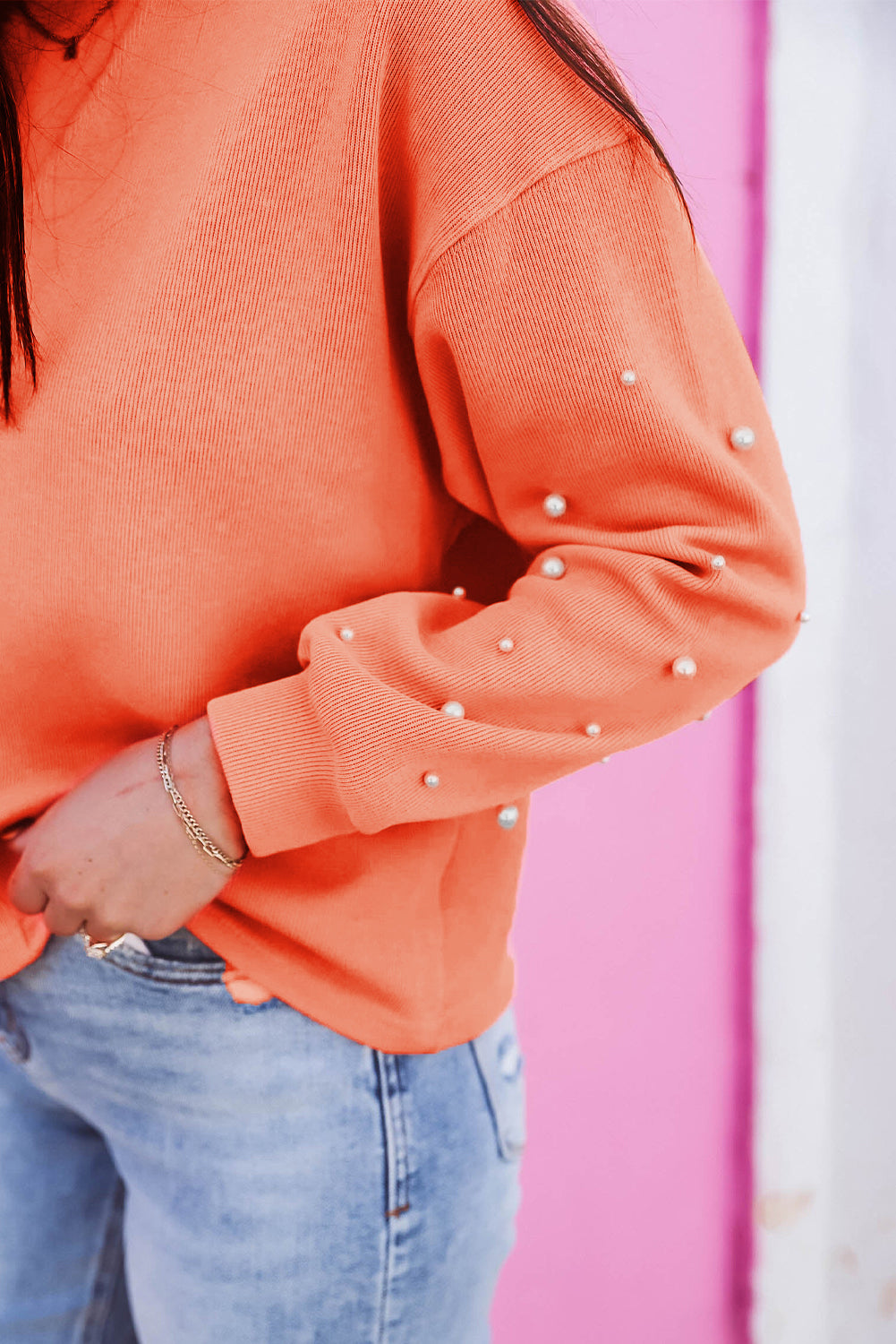 Pearl Detail Drop Shoulder Pullover