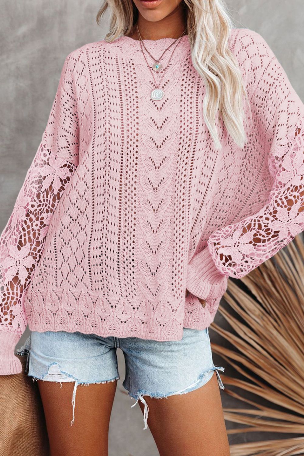 Lace Knit Long Sleeve Sweater