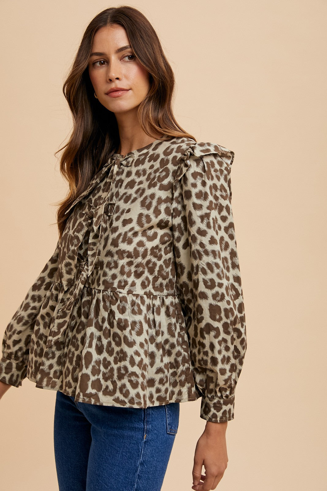 Tied Leopard Peplum Blouse