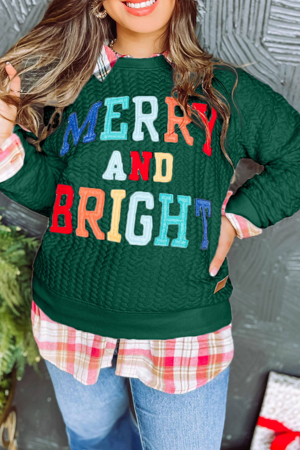 Merry & Bright Cable Knit Pullover Sweatshirt