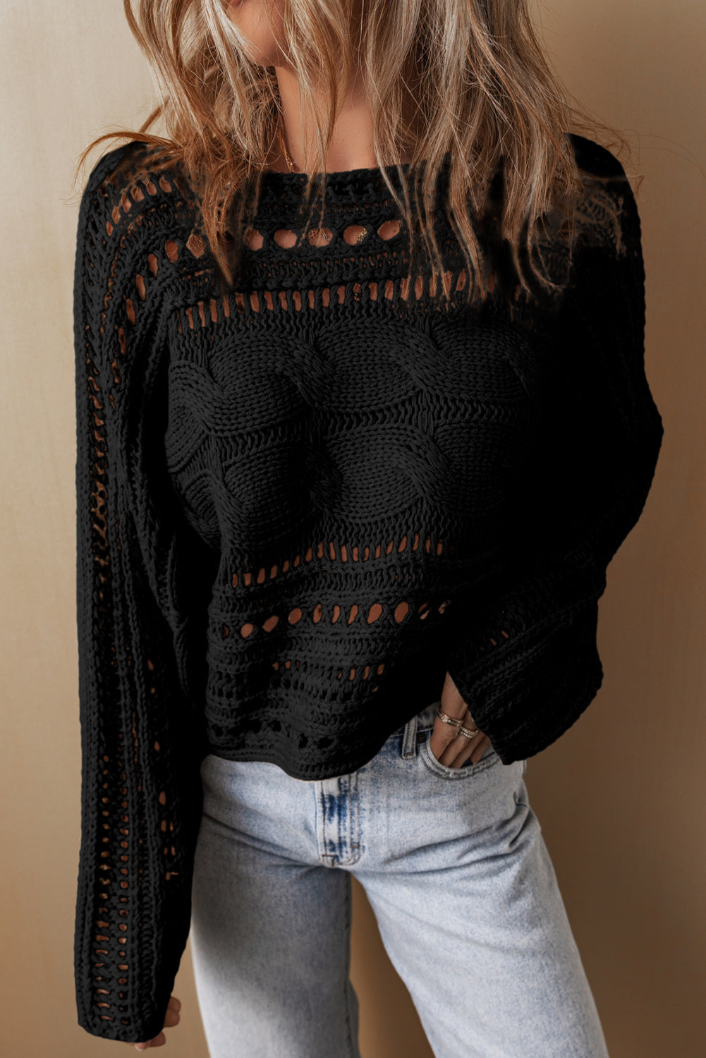 Crochet Cable Knit Cropped Sweater