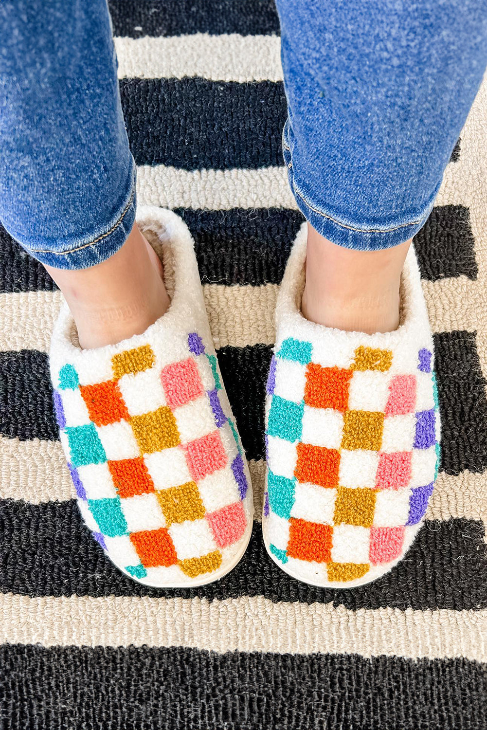 Checkered Plush Thermal Slippers