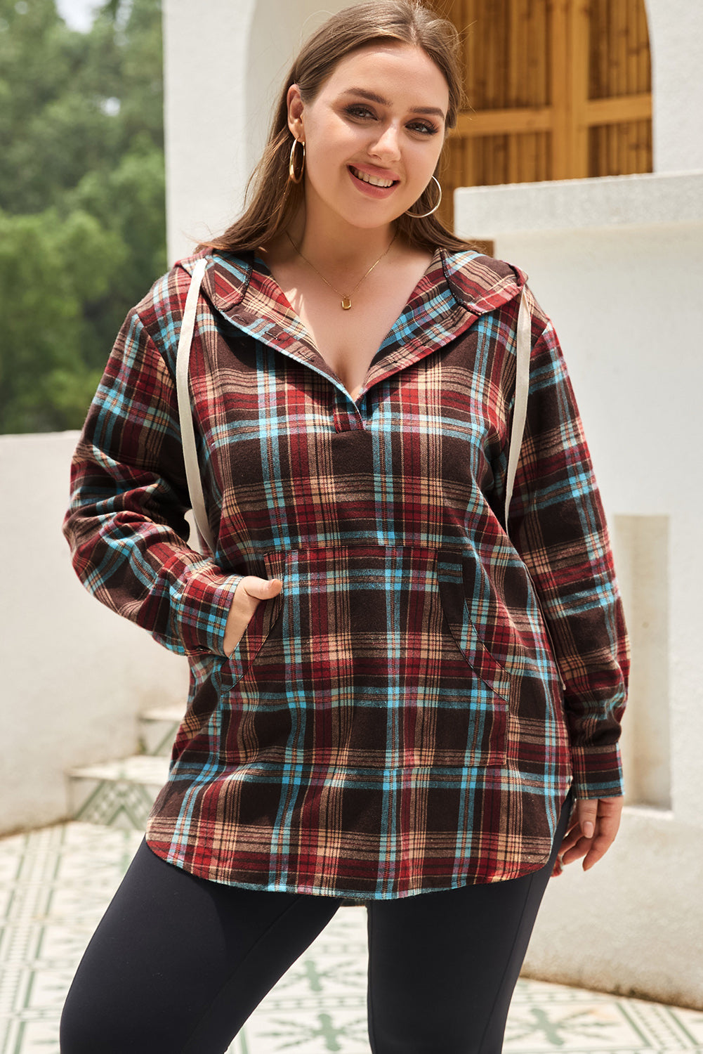 Plaid Quarter Button Hoodie