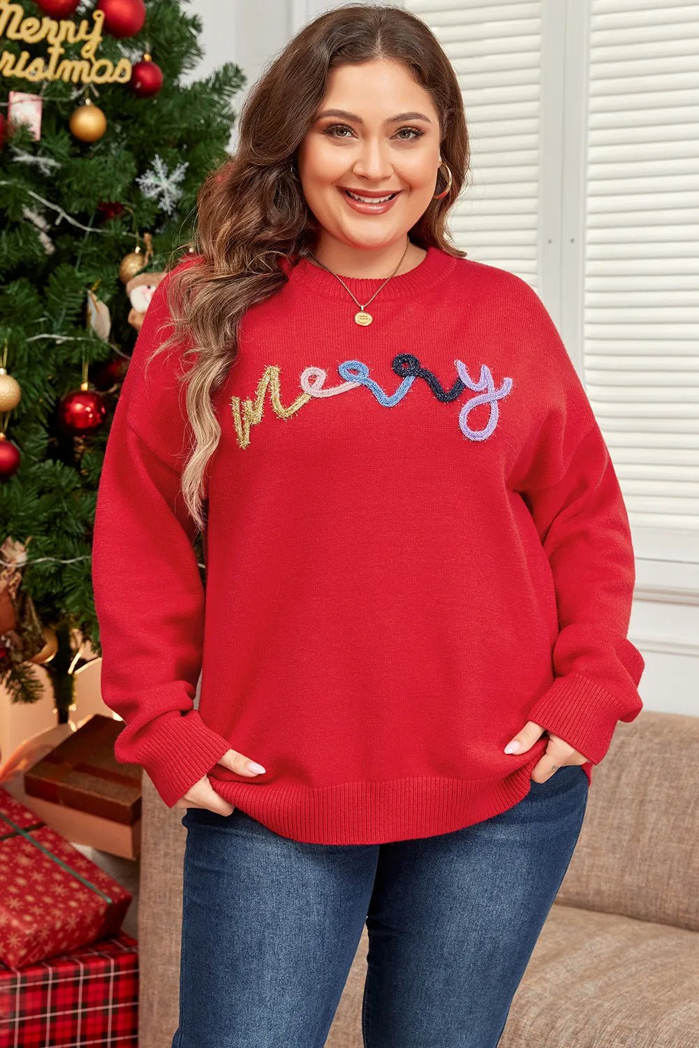 "MERRY" Long Sleeve Sweater - Earth & Ember Boutique